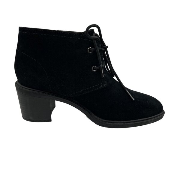Clarks Womens 8.5 Black Suede Boot Lace Up Heeled Ankle Booties Office Old Money - Picture 9 of 14